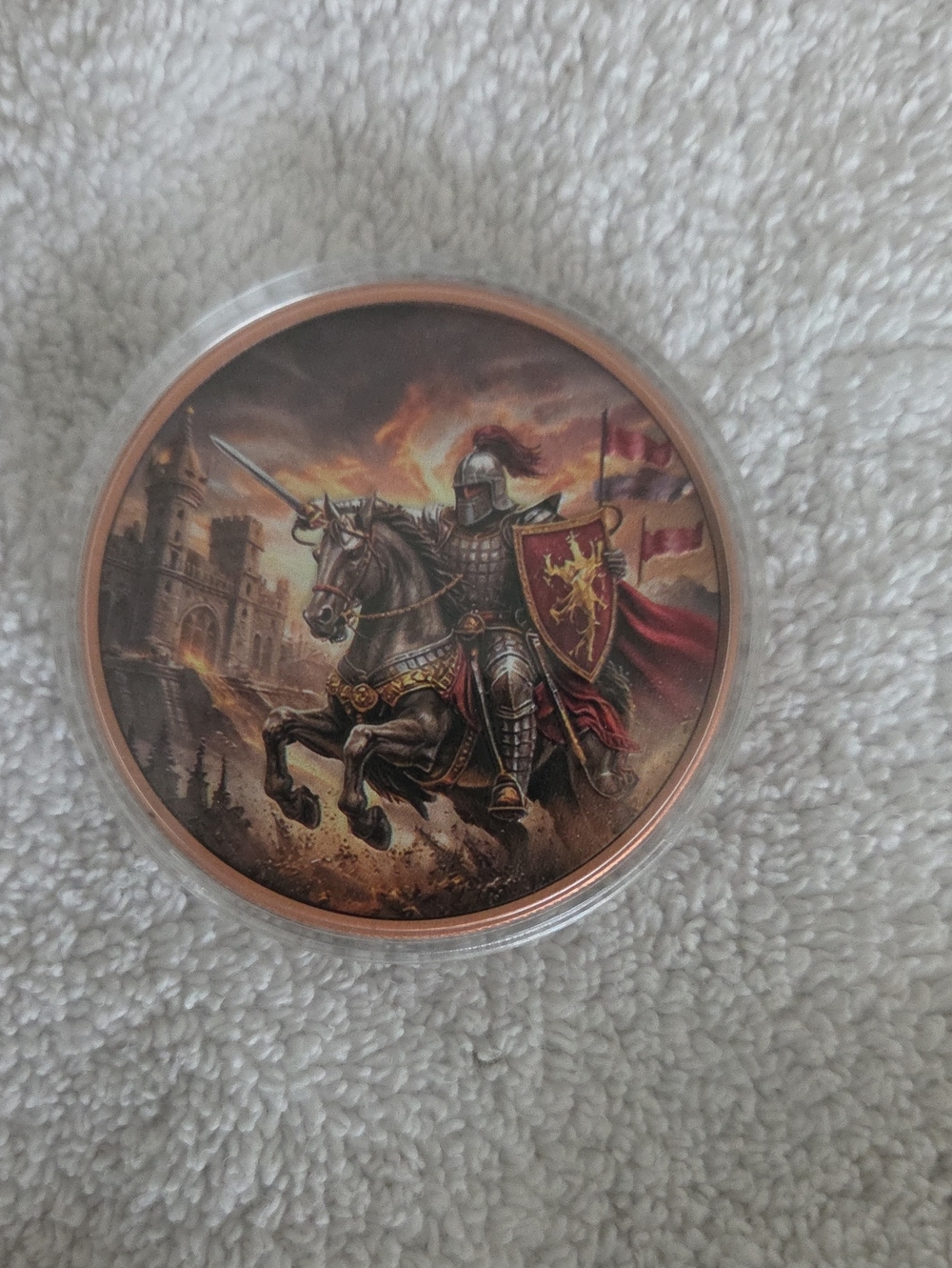 Medieval Knight Wall Art - Red and Gold Motif Copper Coin